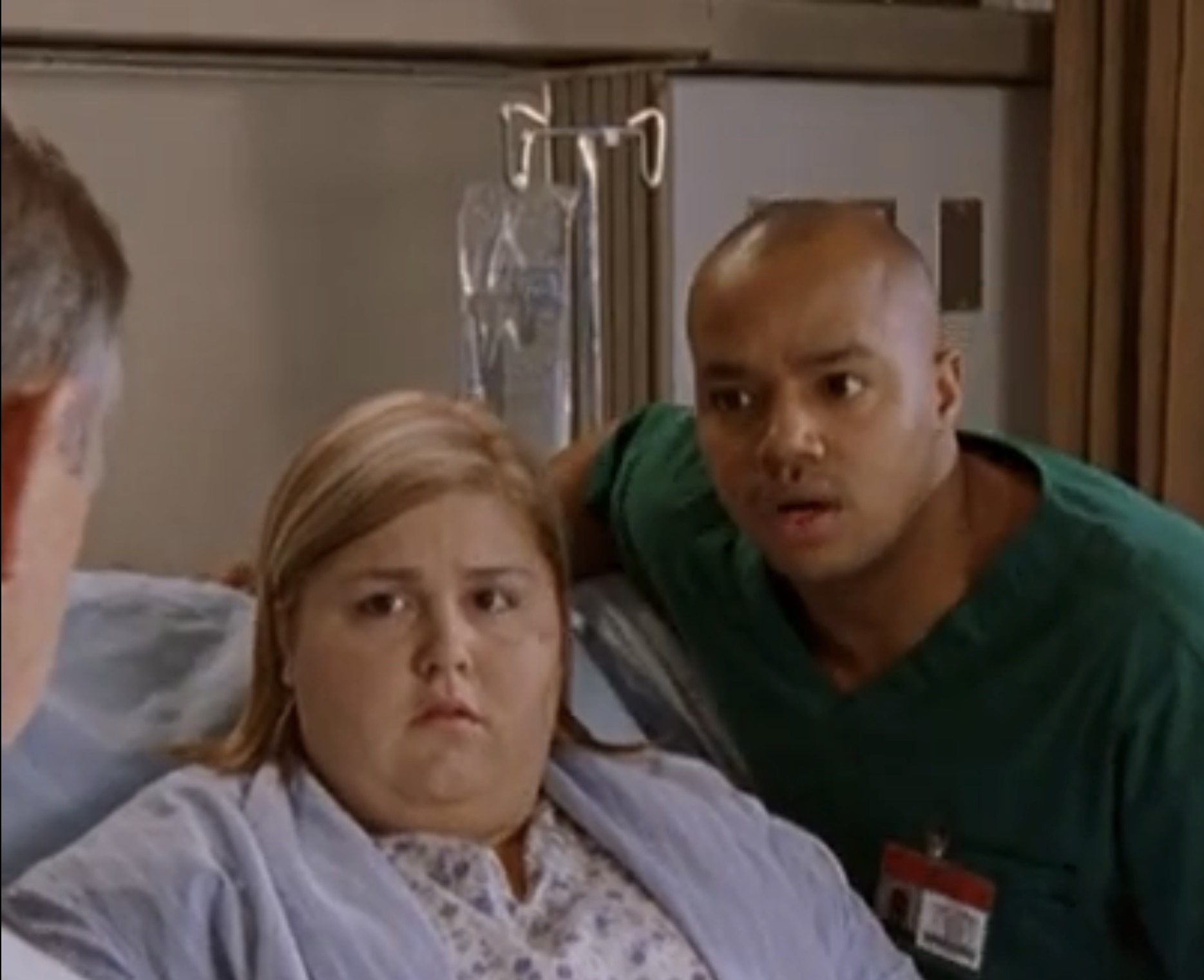 Turk and his weight-loss surgical patient listening to life advice from Dr Kelso.