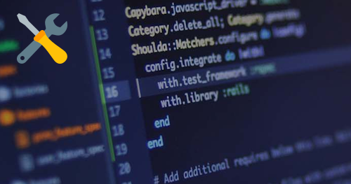 Solid Tools for Developers logo on a background of a computer screen with some code